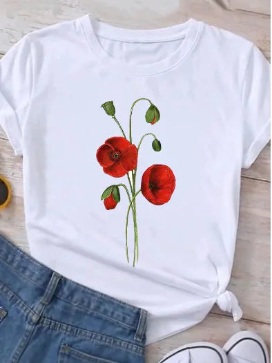 Trendy Women's Y2K Crew Neck Cute Puppy Print T-Shirt