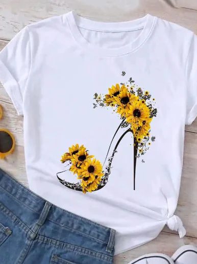 Trendy Women's Y2K Crew Neck Cute Puppy Print T-Shirt