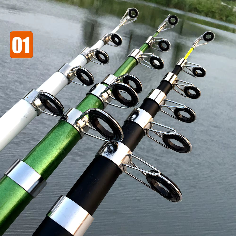 GHOTDA New Carbon Fiber & FRP Telescopic Fishing Rod (2.1–3.6M) – White Spinning Design
