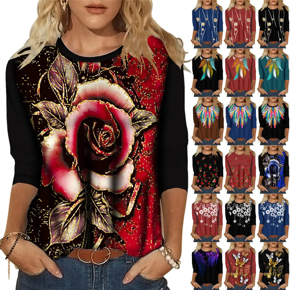 Women's Printed Long Sleeve Crew Neck T-Shirt