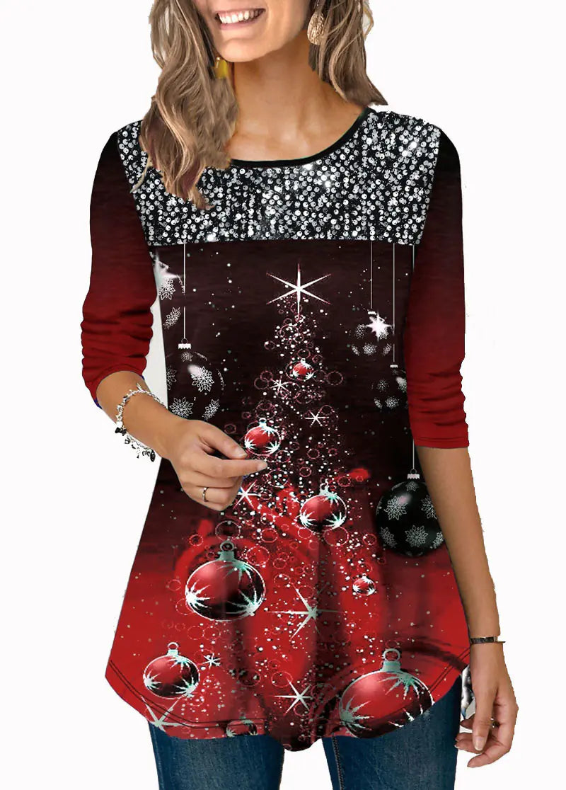 Fashion Christmas Print Crew Neck T-Shirt