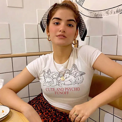 2020 Women's Summer Fitted Crew Neck T-Shirt with Print
