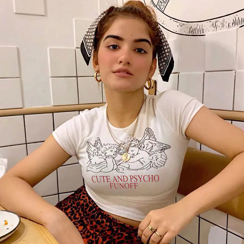 2020 Women's Summer Fitted Crew Neck T-Shirt with Print
