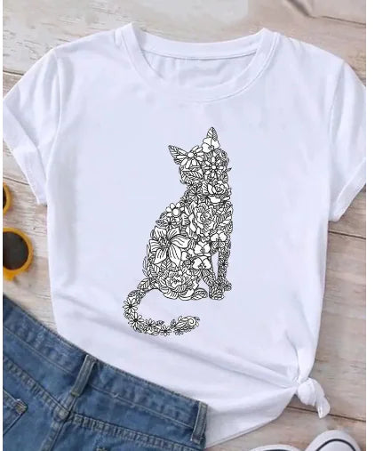 Trendy Women's Y2K Crew Neck Cute Puppy Print T-Shirt