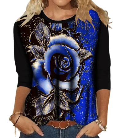 Women's Printed Crew Neck Long Sleeve T-Shirt