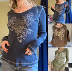 Women's Retro Print Crew Neck Street T-shirt
