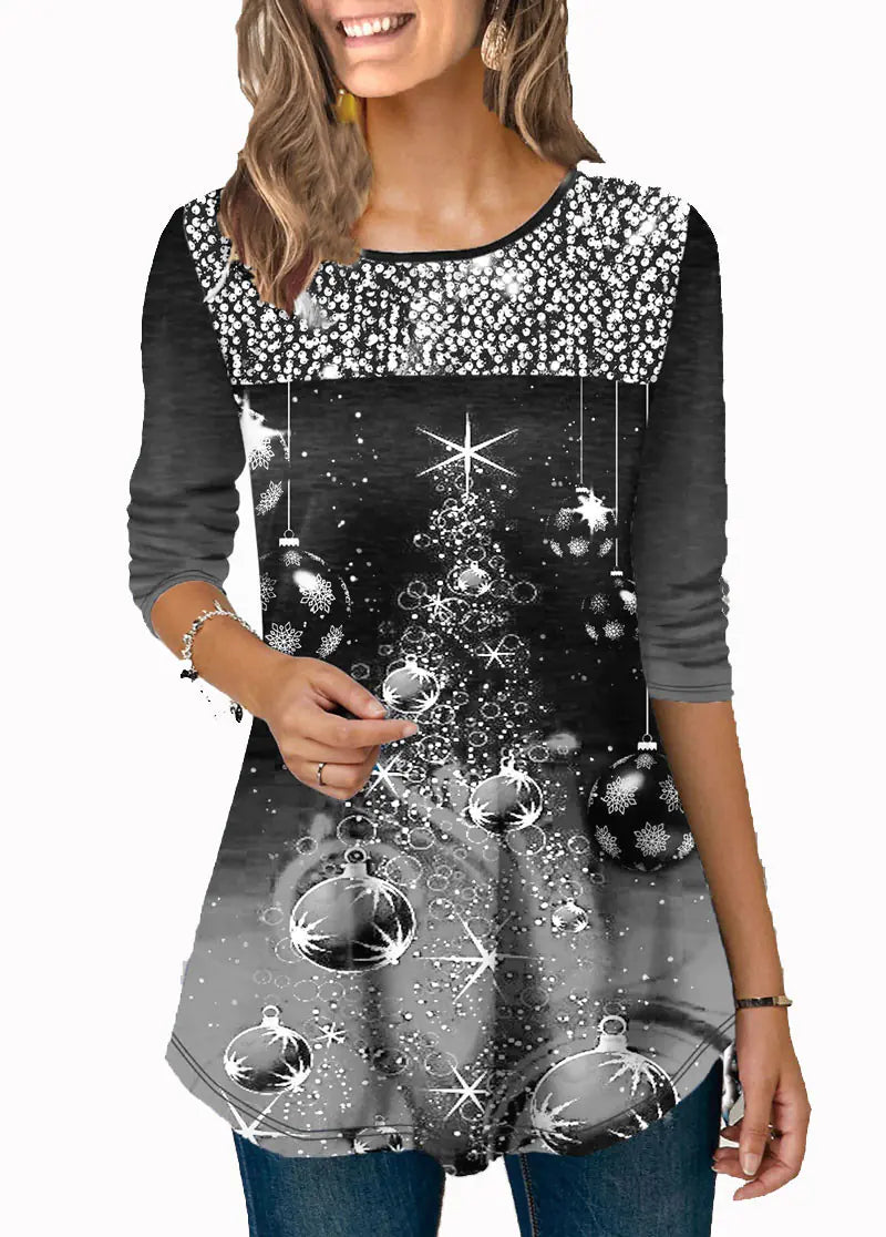Fashion Christmas Print Crew Neck T-Shirt