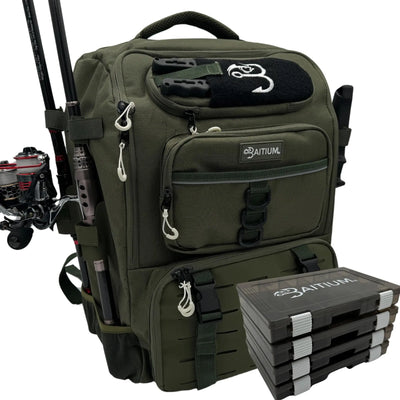 Baitium Fishing Backpack Fishing Tackle With Rod Holders 40L Tackle Bag With Cooler  Tackle Fishing Gear - (Green)
