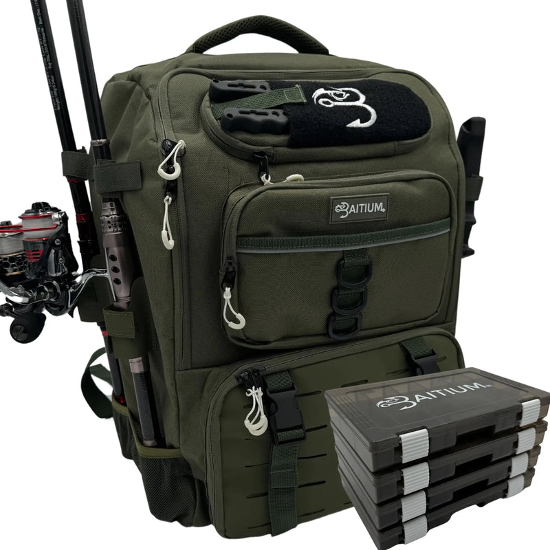 Baitium Fishing Backpack Fishing Tackle With Rod Holders 40L Tackle Bag With Cooler  Tackle Fishing Gear - (Green)