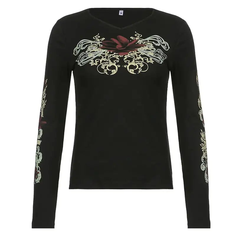 Women's Retro Print Crew Neck Street T-shirt