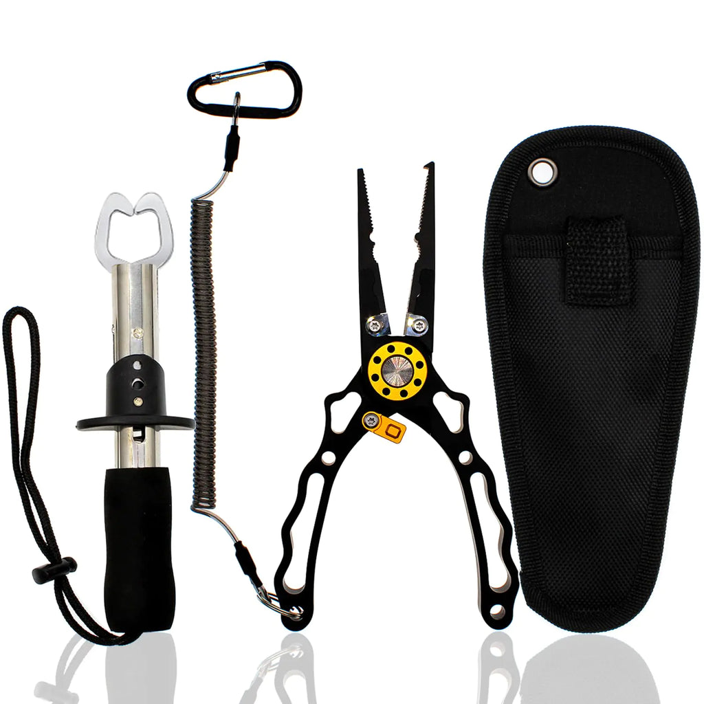 Lfemro Fishing Pliers Fish Lip Gripper Muti-Function Fishing Pliers Hook Remover Split Ring Fly Fishing Tools Set Fishing Gear Fishing Gifts for Men