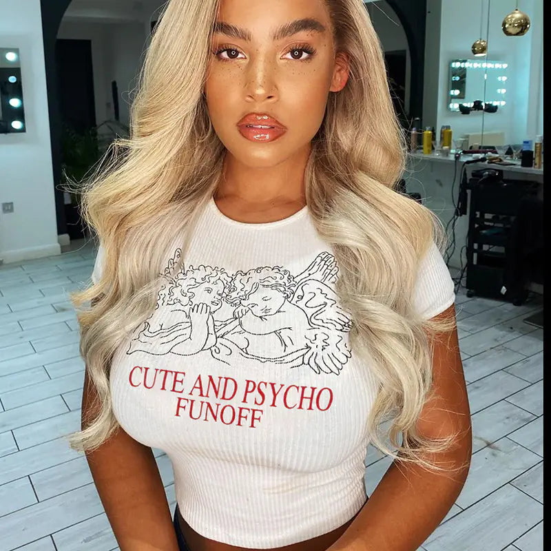 2020 Women's Summer Fitted Crew Neck T-Shirt with Print