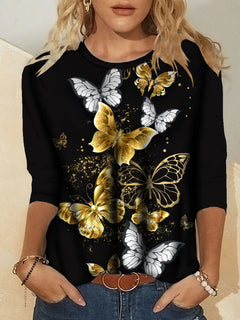 Women's Printed Long Sleeve Crew Neck T-Shirt