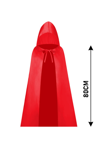 Children's Red Satin Hooded Cape 80cm-0