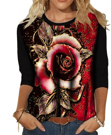 Women's Printed Crew Neck Long Sleeve T-Shirt