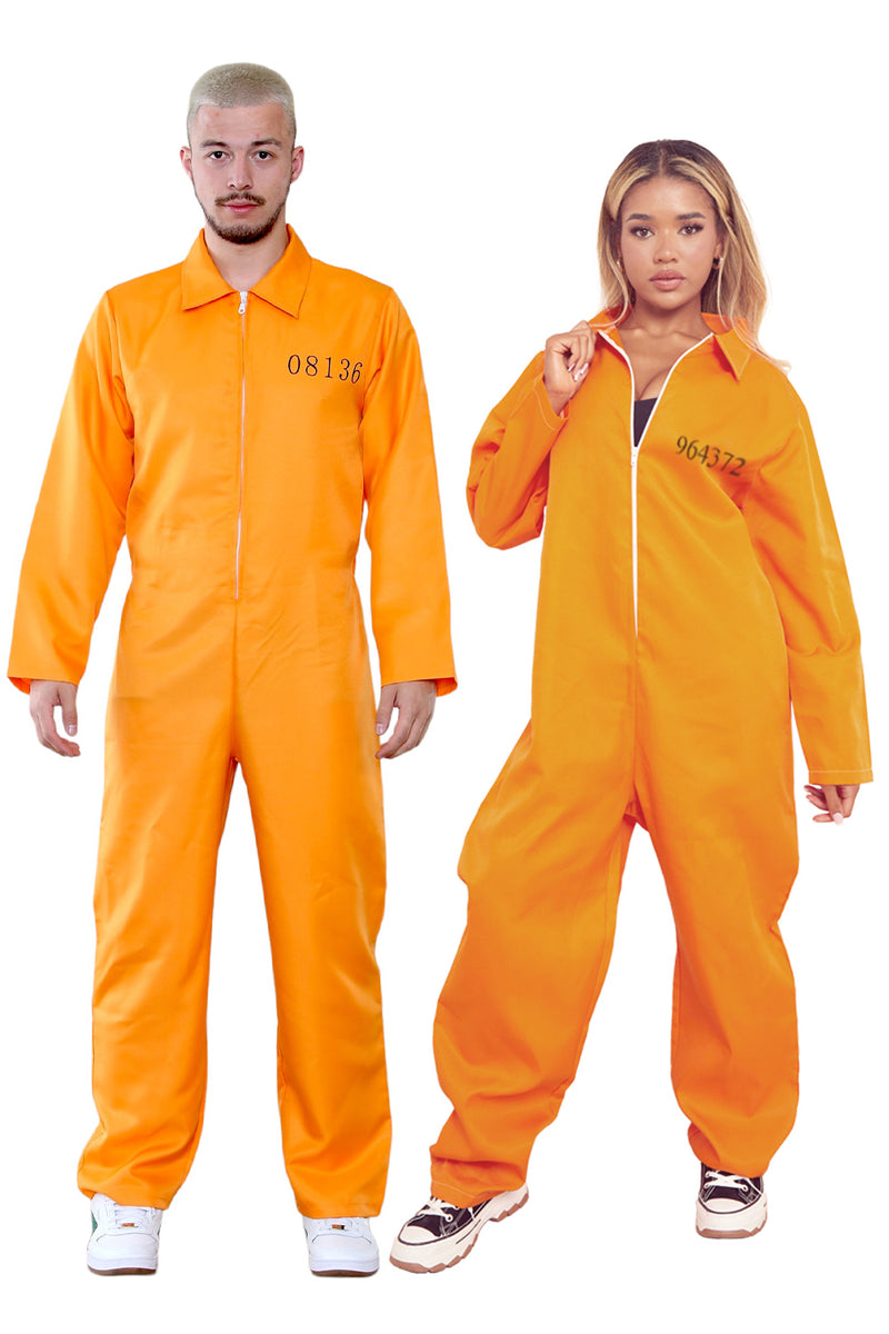 Women Men Orange Prisoner Coverall Jumpsuit-0