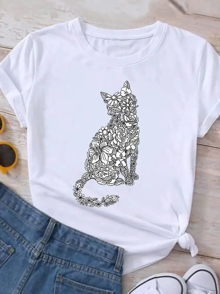 Trendy Women's Y2K Crew Neck Cute Puppy Print T-Shirt