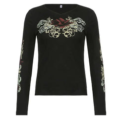 Women's Retro Print Crew Neck Street T-shirt