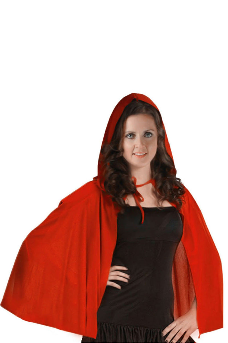 Women's Red Riding Hooded Satin Cape-0