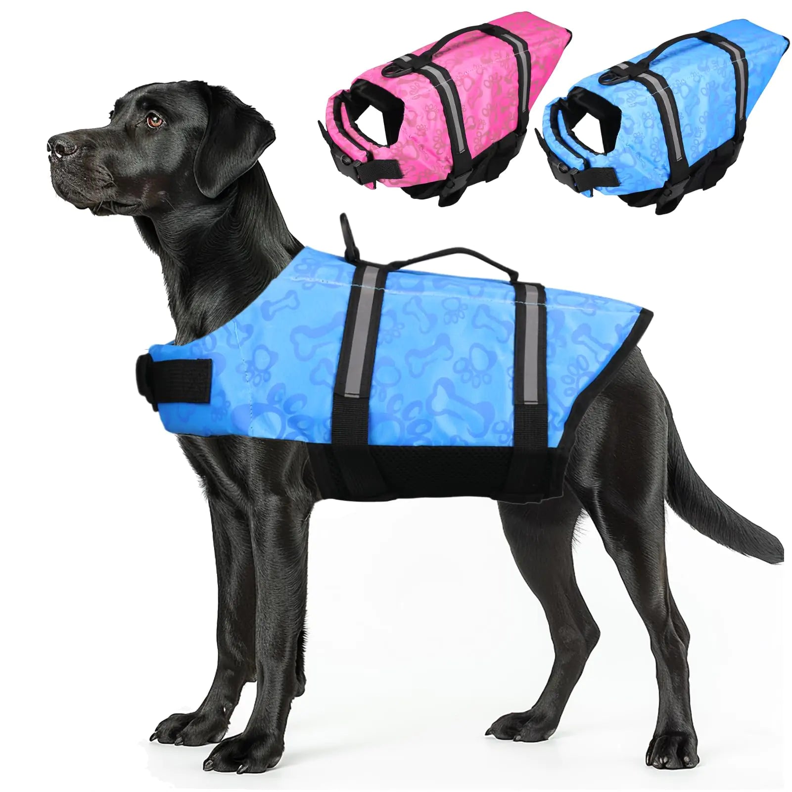 Neween Dog Life Jacket with Reflective Stripe Adjustable Dog Life Vest Ripstop Dog Lifesaver Pet Life Preserver with Rescue Handle and High Flotation Swimsuit for Small Medium Large Dog Blue Medium