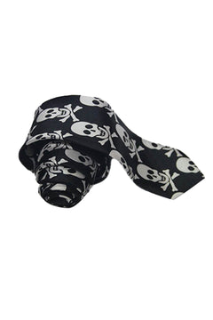 White Skull Black Neck Tie-3