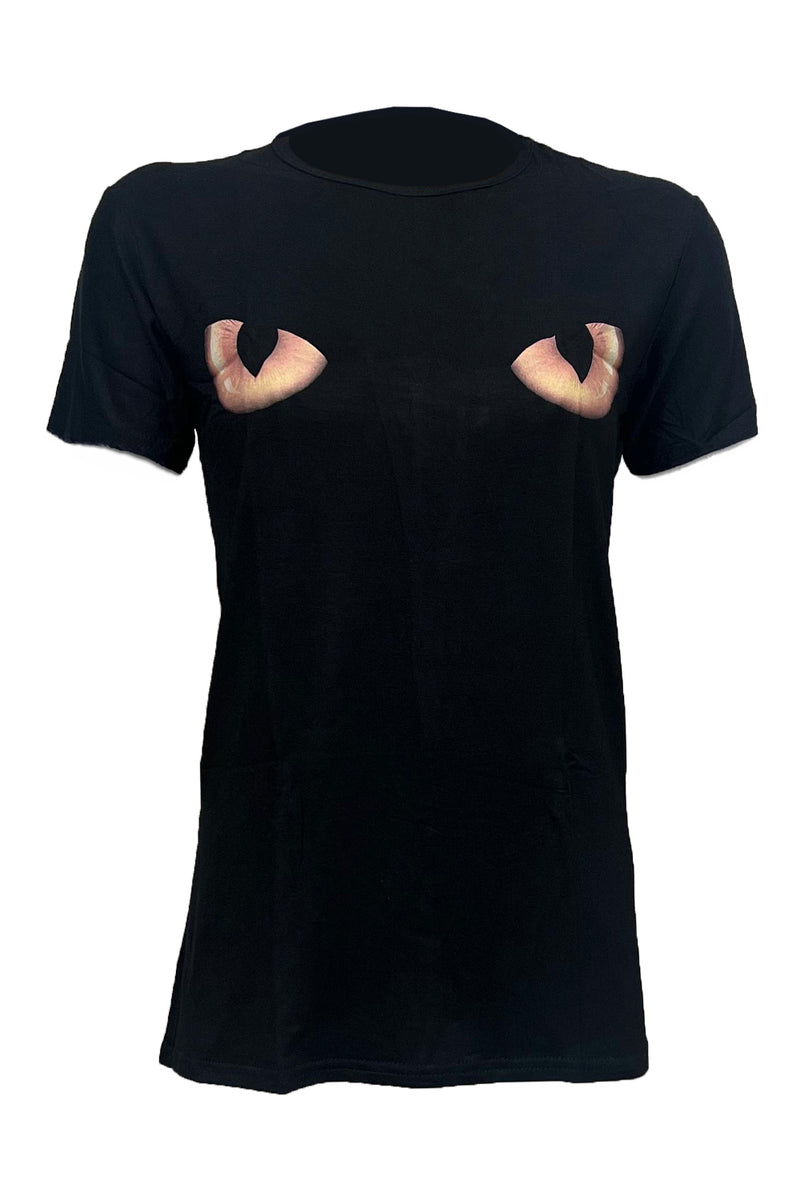 Women's Eyes Printed Black Ladies T-Shirt-0
