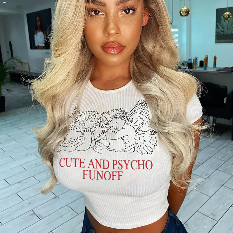 2020 Women's Summer Fitted Crew Neck T-Shirt with Print